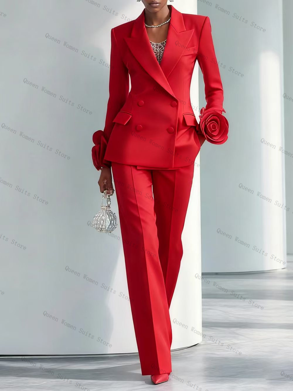 Women'S Red Formal Wear - 高級レッド女性スーツセット 2 個ブレザー + パンツズボン 3D
