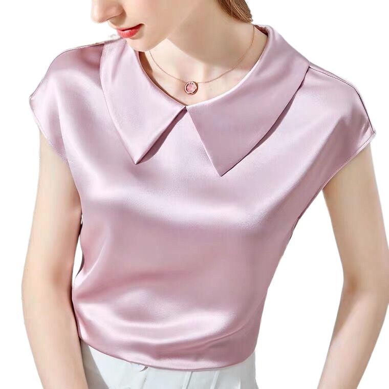 Silk Blouse - エレガントなアイスシルクシャツ、プラスサイズ、人工シルク素材のトップス、アセテートサテンのブラウス、ドールカラー、白、ガーリーなブラウス。