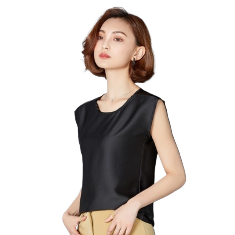 Silk Blouse - セクシーなシルクベスト女性ノースリーブトップ夏無地ブラウスシャツプラスサイズ