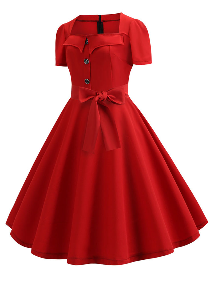 女性のためのレトロなヴィンテージサマードレス,カジュアルな赤 - Women'S Red Formal Wear のレビューと価格