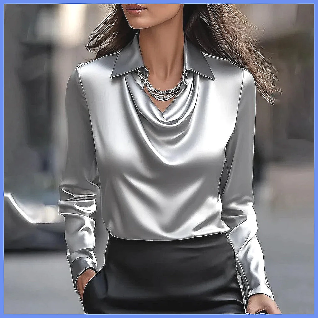 ヴィンテージサテンブラウス レディース 長袖 エレガントシル - Silk Blouse のレビューと価格