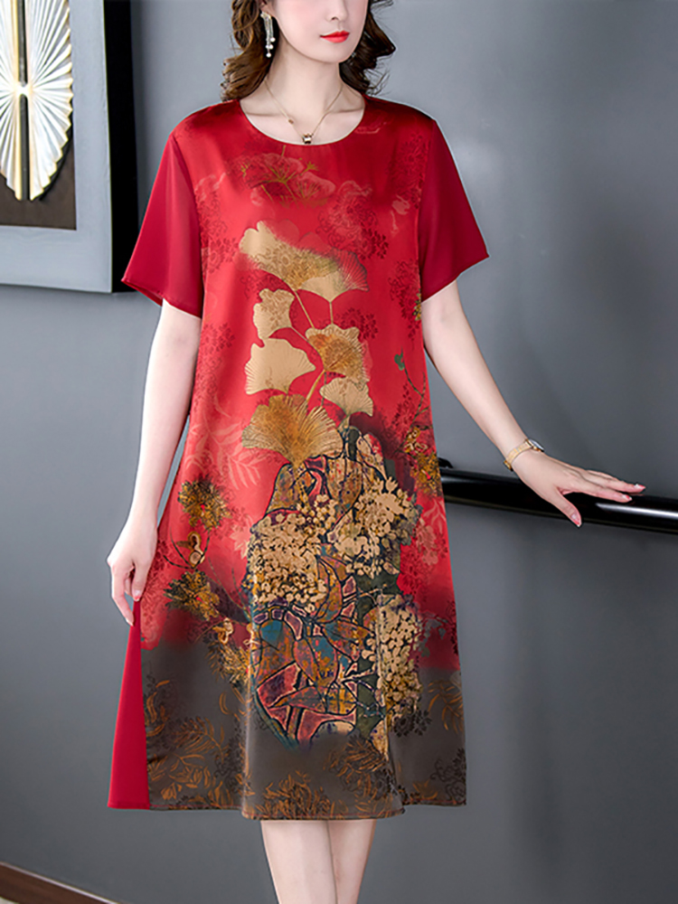 女性用フローラルシルクウェディングドレス,半袖,ラウンドネッ - Women'S Red Formal Wear のレビューと価格