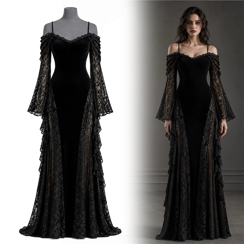 ハロウィーンの魔女女王コスプレ衣装、ゴシック調のレース、オフ - Evening Gown のレビューと価格
