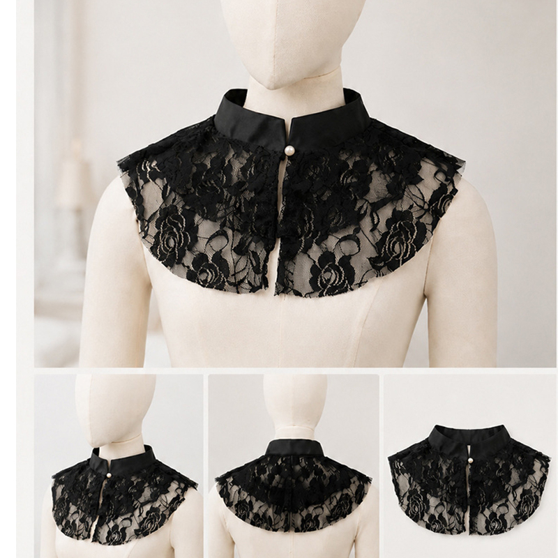 エレガントなレースの花柄付け襟ショール、女性用スタンドカラー - Lace Dress のレビューと価格